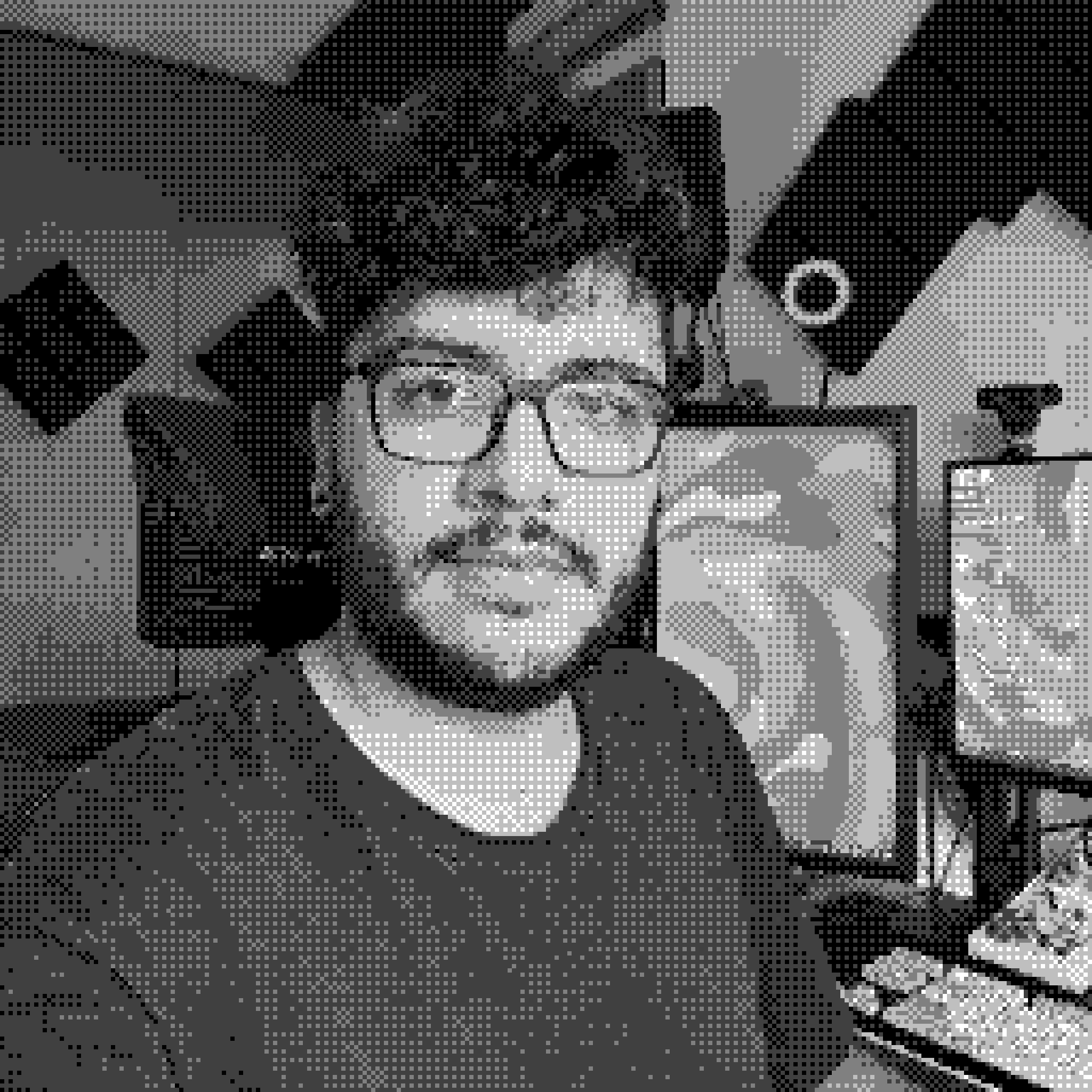 Portrait of Daniel Berdon processed with 1-bit Atkinson dithering